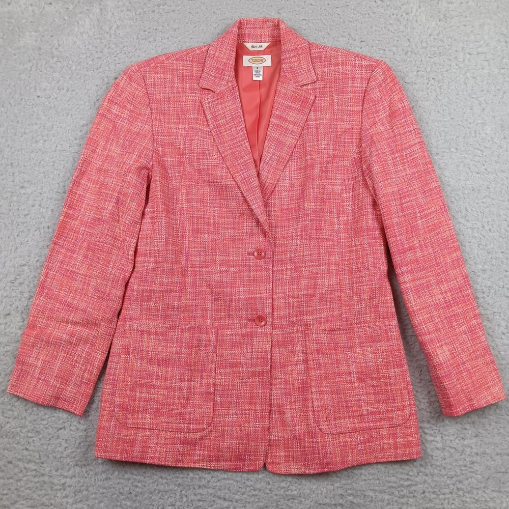Talbots Blazer 8 Pink Orange Silk Tweed Two Button Jacket CA 23147